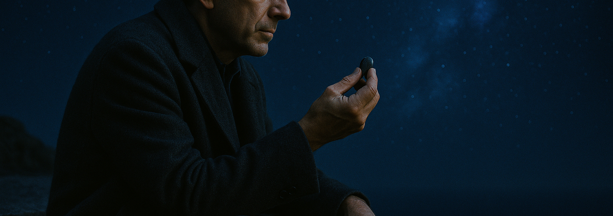 Hombre contempla el cielo nocturno reconociendo los patrones del alma que han marcado su vida