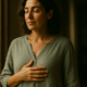 Mujer reclamando su campo energético tras un día cargado — aprender sanación energética en la formación SEP Método 5L