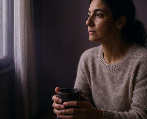 Mujer junto a la ventana soltando la tensión de la ansiedad sin causa aparente con el Método 5L
