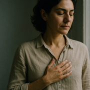 Mujer suelta la carga del día tras limpiar su campo — curso de sanación energética en la formación SEP Método 5L