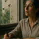 Sincronicidades: mujer serena junto a una ventana al amanecer con un cuaderno abierto