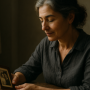 Mujer observando una foto familiar antigua, símbolo de epigenética y herencia emocional
