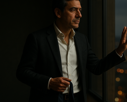 Directivo junto a la ventana al dejar su carrera corporativa por propósito