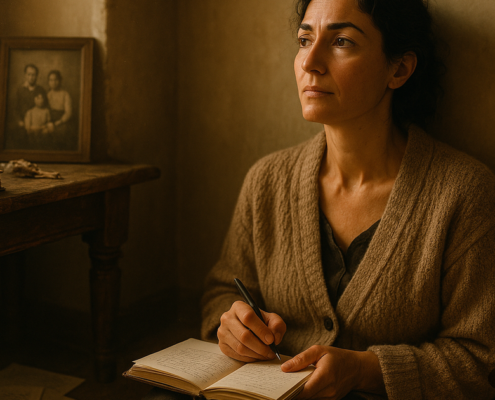 Mujer escribiendo en una libreta al reconocer creencias limitantes ejemplos heredados de su familia.
