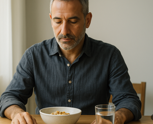 Hombre desayunando junto a una ventana, imagen sobre el eje intestino cerebro y las emociones