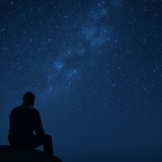 Hombre sentado a oscuras al borde de la cama al amanecer, una franja de luz cruza el suelo: noche oscura del alma