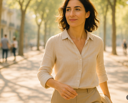 Mujer caminando al sol por la mañana, imagen de cambiar de identidad personal paso a paso