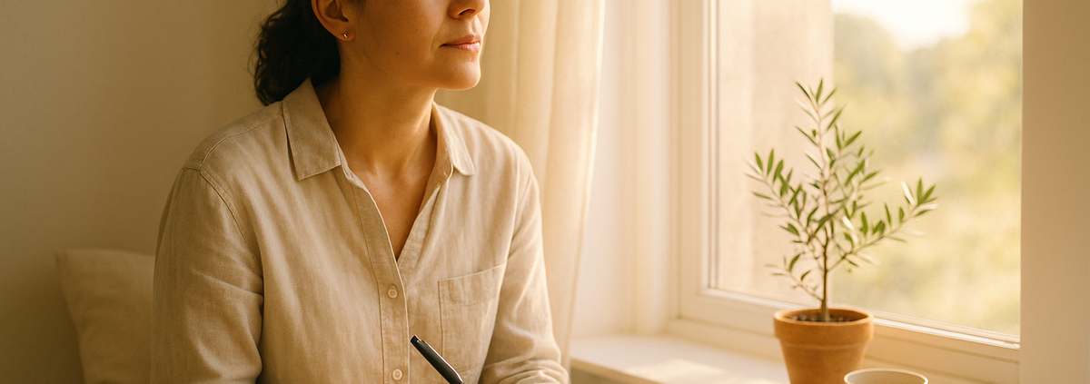 Mujer mirando una lista de nombres en un cuaderno junto a la ventana: lealtad en las relaciones